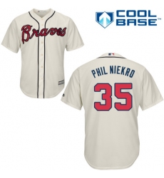 Men's Majestic Atlanta Braves #35 Phil Niekro Replica Cream Alternate 2 Cool Base MLB Jersey