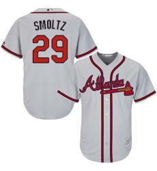 Men's Majestic Atlanta Braves #29 John Smoltz Replica Grey Road Cool Base MLB Jersey