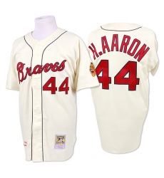 Men's Mitchell and Ness 1963 Atlanta Braves #44 Hank Aaron Replica Cream Throwback MLB Jersey
