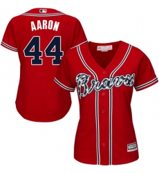 Women's Majestic Atlanta Braves #44 Hank Aaron Authentic Red Alternate Cool Base MLB Jersey