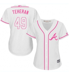 Women's Majestic Atlanta Braves #49 Julio Teheran Replica White Fashion Cool Base MLB Jersey