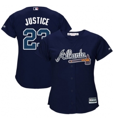 Women's Majestic Atlanta Braves #23 David Justice Authentic Blue Alternate Road Cool Base MLB Jersey