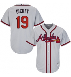 Men's Majestic Atlanta Braves #19 R.A. Dickey Replica Grey Road Cool Base MLB Jersey