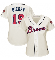 Women's Majestic Atlanta Braves #19 R.A. Dickey Replica Cream Alternate 2 Cool Base MLB Jersey