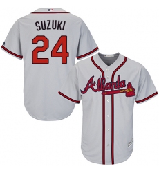Men's Majestic Atlanta Braves #24 Kurt Suzuki Replica Grey Road Cool Base MLB Jersey