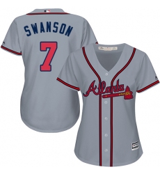 Women's Majestic Atlanta Braves #7 Dansby Swanson Authentic Grey Road Cool Base MLB Jersey