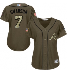 Women's Majestic Atlanta Braves #7 Dansby Swanson Replica Green Salute to Service MLB Jersey