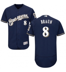 Men's Majestic Milwaukee Brewers #8 Ryan Braun Navy Blue Alternate Flex Base Authentic Collection MLB Jersey