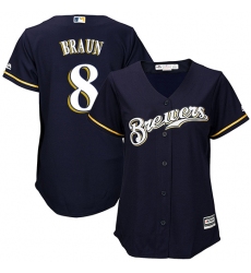 Women's Majestic Milwaukee Brewers #8 Ryan Braun Authentic Navy Blue Alternate Cool Base MLB Jersey