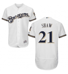 Men's Majestic Milwaukee Brewers #21 Travis Shaw White Flexbase Authentic Collection MLB Jersey