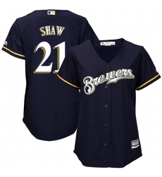 Women's Majestic Milwaukee Brewers #21 Travis Shaw Authentic Navy Blue Alternate Cool Base MLB Jersey