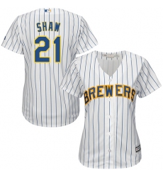 Women's Majestic Milwaukee Brewers #21 Travis Shaw Authentic White Alternate Cool Base MLB Jersey
