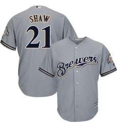 Youth Majestic Milwaukee Brewers #21 Travis Shaw Authentic Grey Road Cool Base MLB Jersey