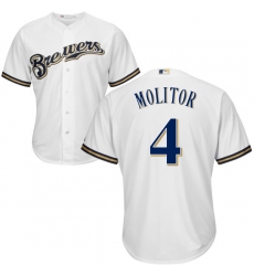 Men's Majestic Milwaukee Brewers #4 Paul Molitor Replica White Home Cool Base MLB Jersey
