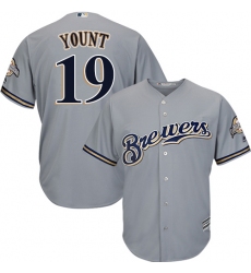Youth Majestic Milwaukee Brewers #19 Robin Yount Authentic Grey Road Cool Base MLB Jersey