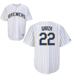 Men's Majestic Milwaukee Brewers #22 Matt Garza Authentic White/Blue Strip MLB Jersey