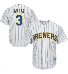 Men's Majestic Milwaukee Brewers #3 Orlando Arcia Replica White Alternate Cool Base MLB Jersey