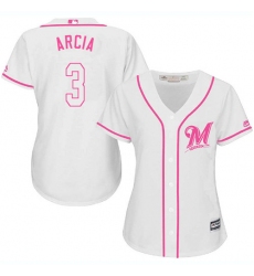 Women's Majestic Milwaukee Brewers #3 Orlando Arcia Authentic White Fashion Cool Base MLB Jersey