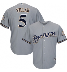 Youth Majestic Milwaukee Brewers #5 Jonathan Villar Replica Grey Road Cool Base MLB Jersey