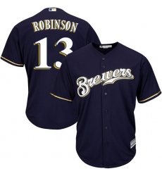 Youth Majestic Milwaukee Brewers #13 Glenn Robinson Authentic Navy Blue Alternate Cool Base MLB Jersey