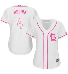 Women's Majestic St. Louis Cardinals #4 Yadier Molina Authentic White Fashion MLB Jersey
