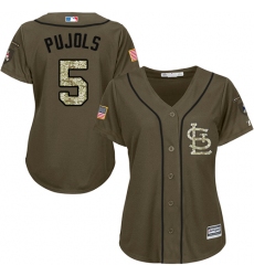 Women's Majestic St. Louis Cardinals #5 Albert Pujols Replica Green Salute to Service MLB Jersey