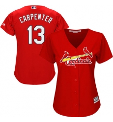 Women's Majestic St. Louis Cardinals #13 Matt Carpenter Authentic Red Alternate Cool Base MLB Jersey