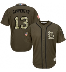 Youth Majestic St. Louis Cardinals #13 Matt Carpenter Authentic Green Salute to Service MLB Jersey