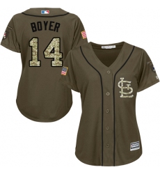 Women's Majestic St. Louis Cardinals #14 Ken Boyer Authentic Green Salute to Service MLB Jersey
