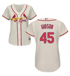 Women's Majestic St. Louis Cardinals #45 Bob Gibson Replica Cream Alternate Cool Base MLB Jersey