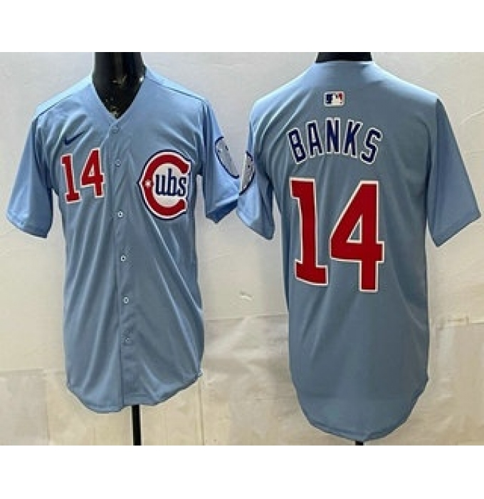 Men's Chicago Cubs #14 Ernie Banks Baby Blue Limited Jersey