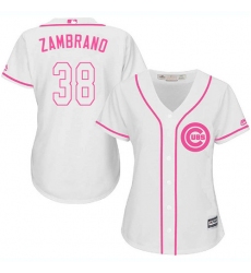 Women's Majestic Chicago Cubs #38 Carlos Zambrano Replica White Fashion MLB Jersey