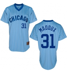 Men's Majestic Chicago Cubs #31 Greg Maddux Replica Blue/White Strip Cooperstown Throwback MLB Jersey