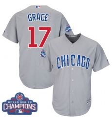 Youth Majestic Chicago Cubs #17 Mark Grace Authentic Grey Road 2016 World Series Champions Cool Base MLB Jersey
