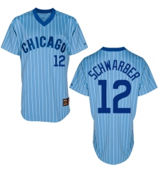 Men's Majestic Chicago Cubs #12 Kyle Schwarber Authentic Blue Cooperstown Throwback MLB Jersey