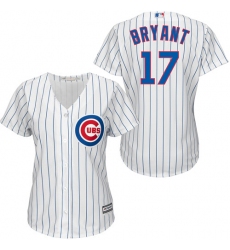 Women's Majestic Chicago Cubs #17 Kris Bryant Authentic White/Blue Strip Fashion MLB Jersey