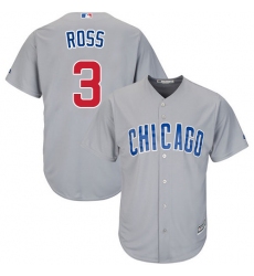 Men's Majestic Chicago Cubs #3 David Ross Replica Grey Road Cool Base MLB Jersey