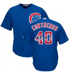 Men's Majestic Chicago Cubs #40 Willson Contreras Authentic Royal Blue Team Logo Fashion Cool Base MLB Jersey