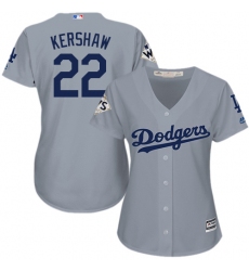 Women's Majestic Los Angeles Dodgers #22 Clayton Kershaw Authentic Grey Road 2017 World Series Bound Cool Base MLB Jersey