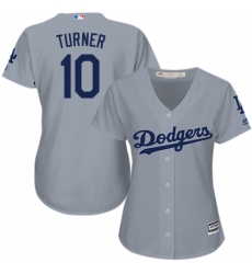 Women's Majestic Los Angeles Dodgers #10 Justin Turner Authentic Grey Road Cool Base MLB Jersey
