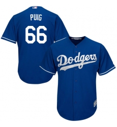 Men's Majestic Los Angeles Dodgers #66 Yasiel Puig Authentic Royal Blue Alternate Cool Base MLB Jersey