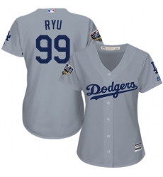 Women's Majestic Los Angeles Dodgers #99 Hyun-Jin Ryu Authentic Royal Blue Alternate Cool Base 2018 World Series MLB Jersey