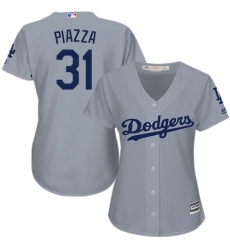 Women's Majestic Los Angeles Dodgers #31 Mike Piazza Replica Grey Road Cool Base MLB Jersey