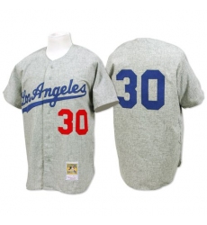 Men's Mitchell and Ness 1963 Los Angeles Dodgers #30 Maury Wills Replica Grey Throwback MLB Jersey