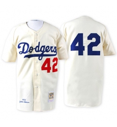 Men's Mitchell and Ness 1955 Los Angeles Dodgers #42 Jackie Robinson Replica White Throwback MLB Jersey