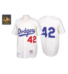 Men's Mitchell and Ness Los Angeles Dodgers #42 Jackie Robinson Authentic White Throwback MLB Jersey