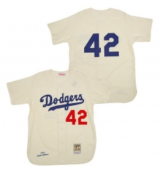 Men's Mitchell and Ness Los Angeles Dodgers #42 Jackie Robinson Replica Cream Throwback MLB Jersey