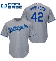 Youth Majestic Los Angeles Dodgers #42 Jackie Robinson Replica Grey Road Cool Base MLB Jersey