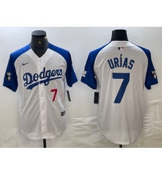 Men's Los Angeles Dodgers #7 Julio Urias Number White Blue Fashion Stitched Cool Base Limited Jersey