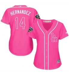 Women's Majestic Los Angeles Dodgers #14 Enrique Hernandez Authentic Pink Fashion Cool Base 2018 World Series MLB Jersey
